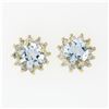 Image 1 : NEW 14k Yellow Gold 2.12 ctw Round Aquamarine Diamond Halo Cluster Stud Earrings