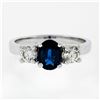 Image 4 : New 14K Gold 1.53 ctw Oval Sapphire Round Diamond 3 Three Stone Engagement Ring