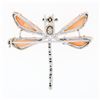 Image 3 : Vintage 18K White Gold Custom Cut Coral & 0.25 ctw Diamond Dragonfly Pin Brooch