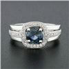 Image 2 : Fredric Sage 18k White Gold Round Sapphire Solitaire Pave Diamond Halo Band Ring