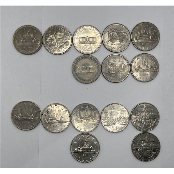 15 Canadian Nickel Dollars 1968,1970, 1973-1975, 1979-1982, 1984