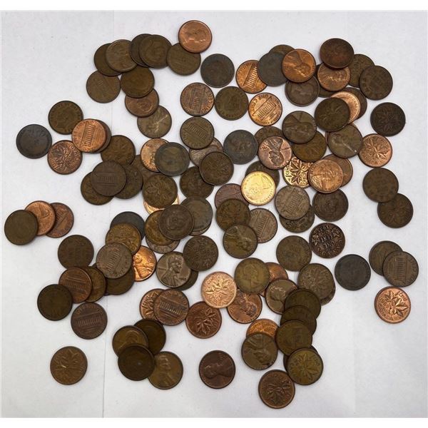 Assortment of Canadian and American Pennies