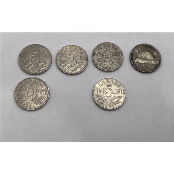 1928, 1930, 1931, 1997 Canadian Nickels