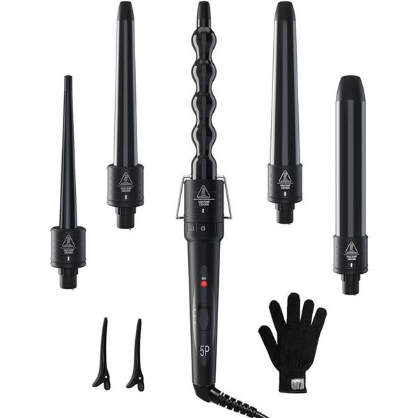 5 in 1 Curling Iron Wand Set, Ohuhu Upgrade Curling Wand 5Pcs 0.35 to 1.25 Inch Interchangeable Cera