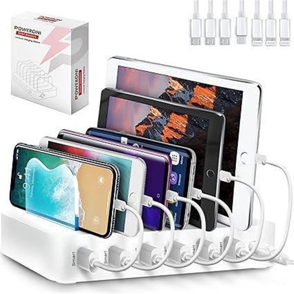 Poweroni USB Charging Dock - 6-Port - Fast Charging Station for Multiple Devices - Multi Device Char