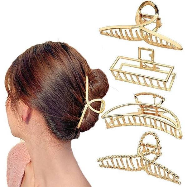 4 Pcs Large Big Hair Claw Clips, Metal Hair Claw Clips, Metal Hair Clips Nonslip Claw Clip for Women