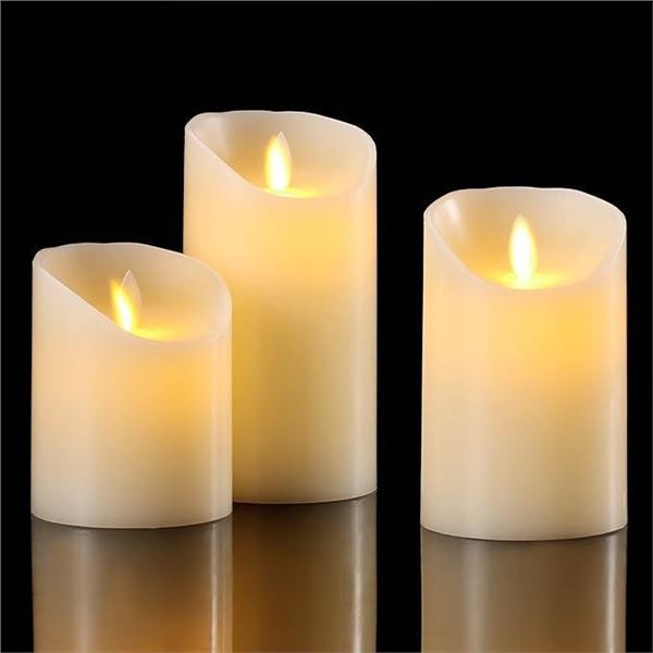 Hausware Flameless Candles Battery Operated Pillar Flickering Moving Wick Electric LED Candle Set Lo