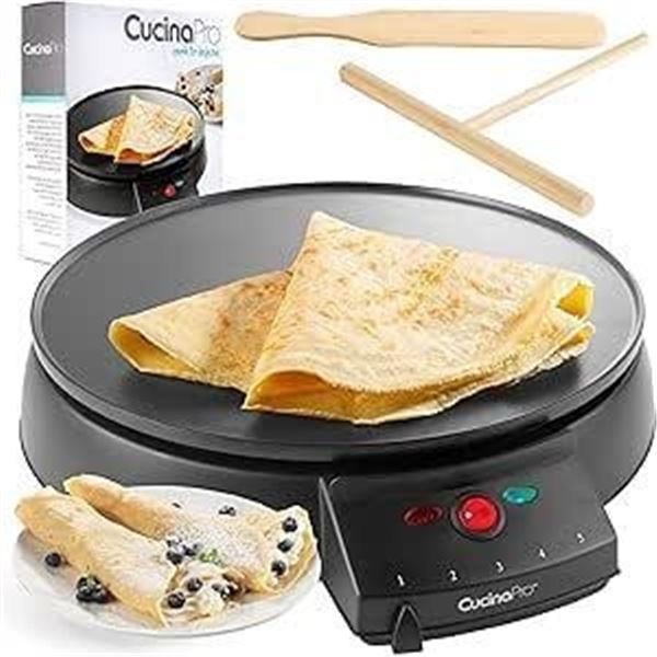 Crepe Maker and Non-Stick 12" Griddle- Electric Crepe Pan with Spreader and Recipes Included- Also u