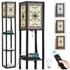 Image 1 : LOKHOM Floor Lamp with Shelves, Vintage Carved Design Floor Lamp with Remote Control & USB A+C & AC 