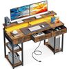 Image 1 : ODK Computer Desk with Fabric Drawers and Power Outlet, 48 Inch Home Office Desk with Storage Shelve