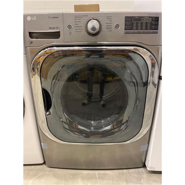 LG 9.0 Cu. Ft.Stackable Front Load Gas Dryer in Graphite Steel with TrueSteam, SteamFresh and Pedest