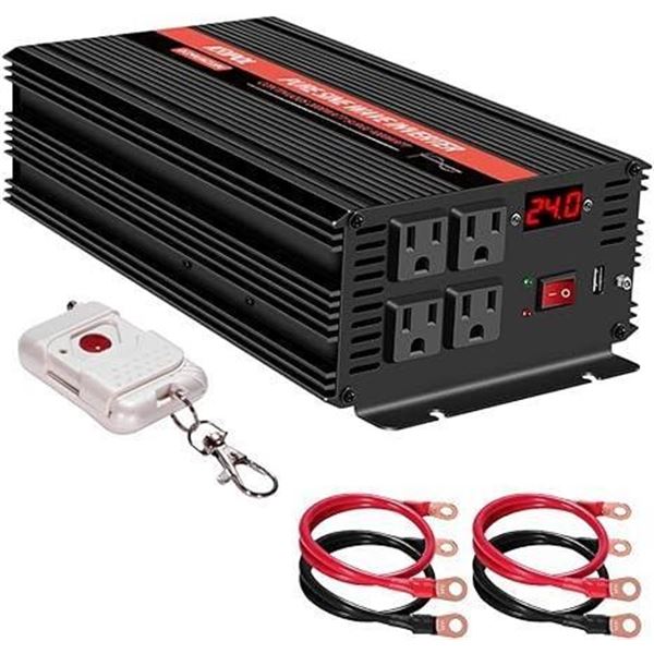 2000 Watt Pure Sine Wave Inverter 24V DC to 110v/120v AC Car Power Inverter with 4 AC Outlets & 1 US