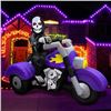 Image 1 : BLOWOUT FUN 8ft Long Halloween Inflatable Decoration Skeleton Riding a Motorcycle LED Blow Up Lighte