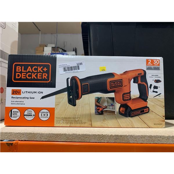 Black + Decker 20V Lithium Ion Reciprocating Saw with battery and Charger