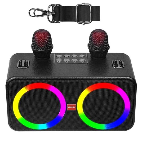 BONAOK Karaoke Machine for Kids Adults, Protable Bluetooth Speaker with Two Wireless Microphones, LE