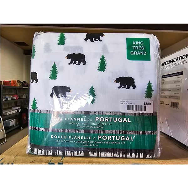Soft Flannel from Portugal 100% Cottom King Size Bear Print Sheet Set