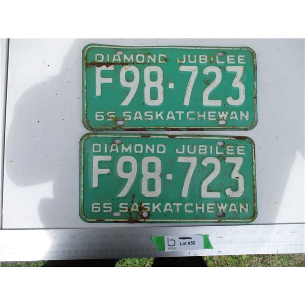 Pair of Saskatchewan Licence Plates - 1965