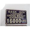 Image 2 : (2) Saskatchewan 1931 Gross Weight License Plates 10,000 and 16000 LBS