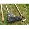 Image 6 : (7) Garden Tools - (2) Brooms, Pick Axe, Potato Fork, Magnet, Hoe, and Axe