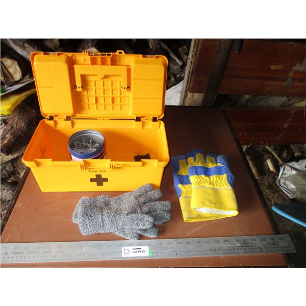 Plastic Tool Box w/ (3) Pairs of Gloves and Nails
