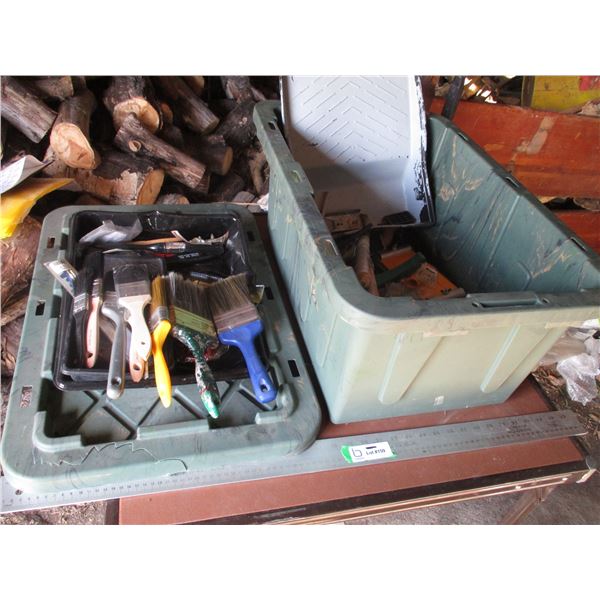 Tote Containing Painting Supplies and Sanding Items