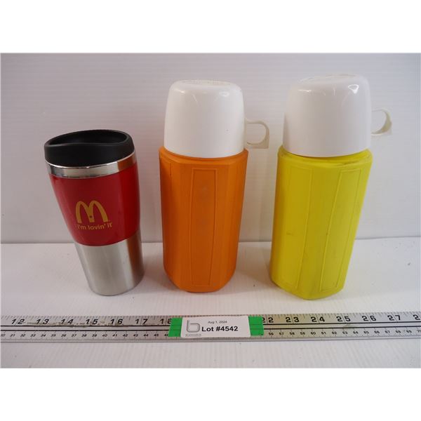 (2) Thermos Bottles and McDonald's Travel Mug
