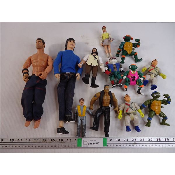 (12) Assorted Action Figures-Wrestling, Ninja Turtles and Ghostbusters