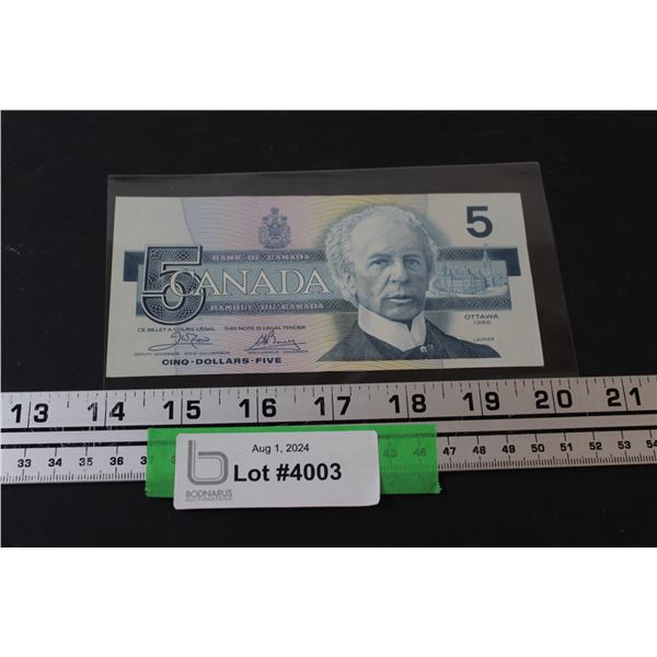 Canadian Five Dollar Bill - 1986