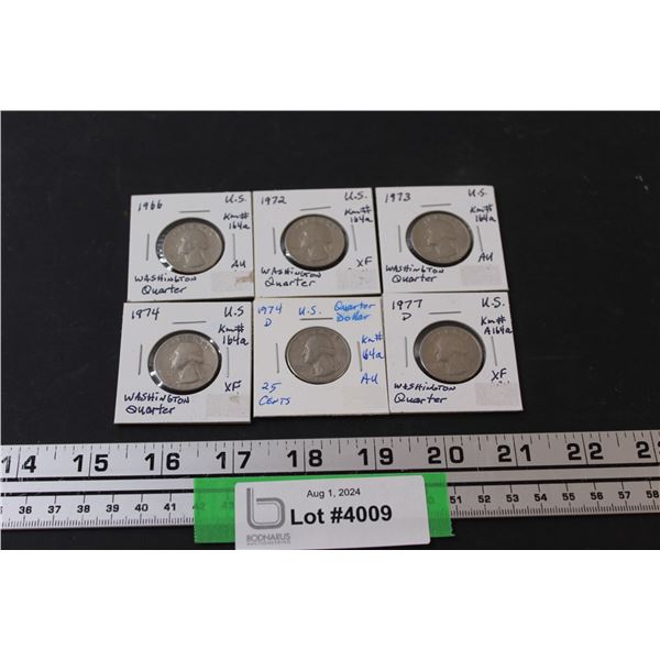 (6) Washington Quarters - 1966, 1972, 1974, 1977