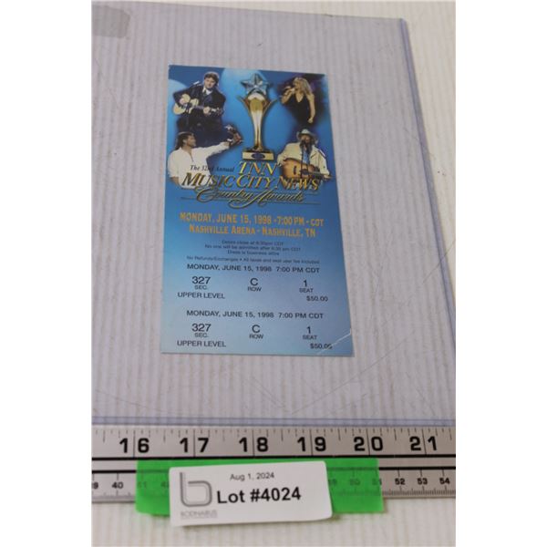 Country Music Awards Ticket Stub - 1998 - Alan Jackson, Vince Gill, Misc.