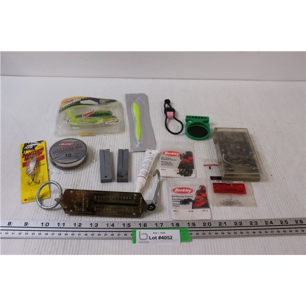 Fishing Lures, Knife Sharpening Stones, Fish Weigh Scale, Mini Screwdriver Set, Misc.