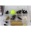 Image 4 : (3) Fishing Lines Packages, Swivels, & Plastic Tackle Container w/Contents, Misc.