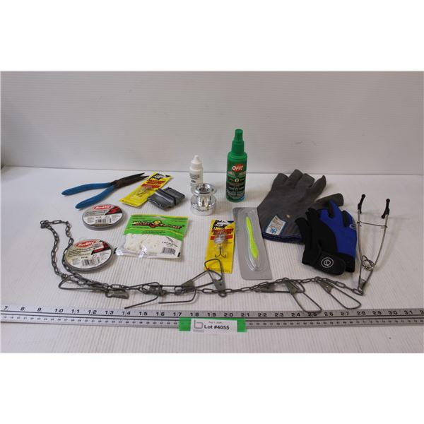 Fishing Gloves, Pickerel Rig, Reel, Pilers, Jig Package, Misc.