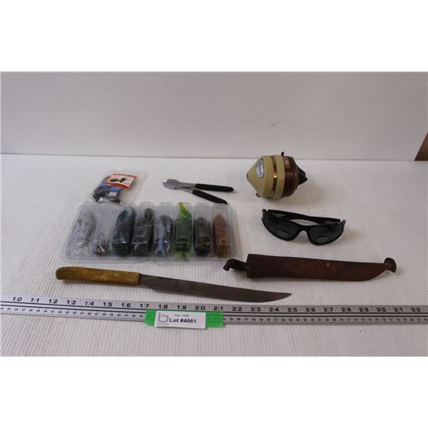 Fishing Knife, Reel, Lures, Glasses, Misc.