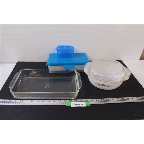 Fire-King Glass Baking Dish (Small Chip) (12" x 8"), PRYEX Milk Glass Casserole Dish (Small Chip), P