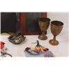 Image 3 : (2) Petit Point Art, (2) Brass Goblets, (4) Picture Frames, Antique Sugar Cube Tray