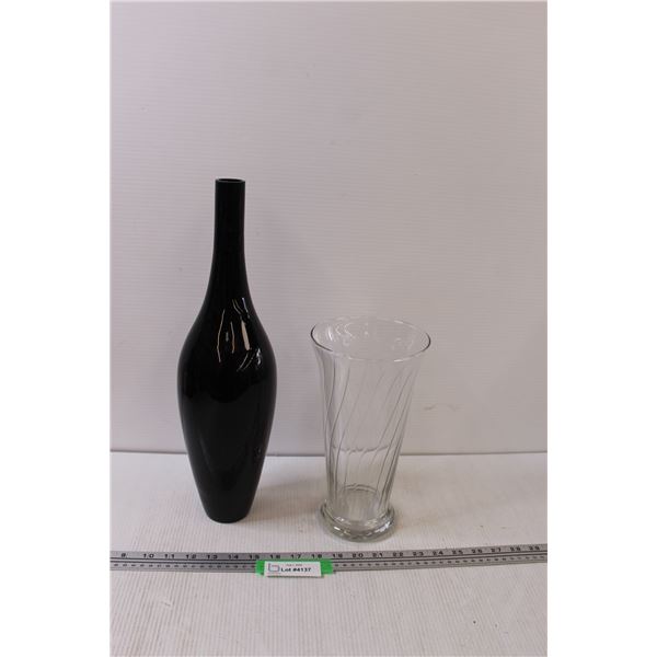 Black & Clear Glass Vases - 17.5 & 10.5"
