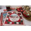 Image 5 : Christmas Lot: Placemats, Ornaments, Tins, Stocking Hanger, Misc.