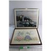 Image 1 : Embroidered Wall Decoration and Print 22'' x 16''