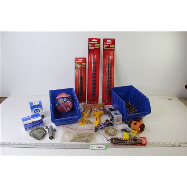 1 7/8" Hole Saw - (3) Drive Socket Clip Rail - (2) Plastic Organizers - Nuts & Bolts Sheathing Tape 