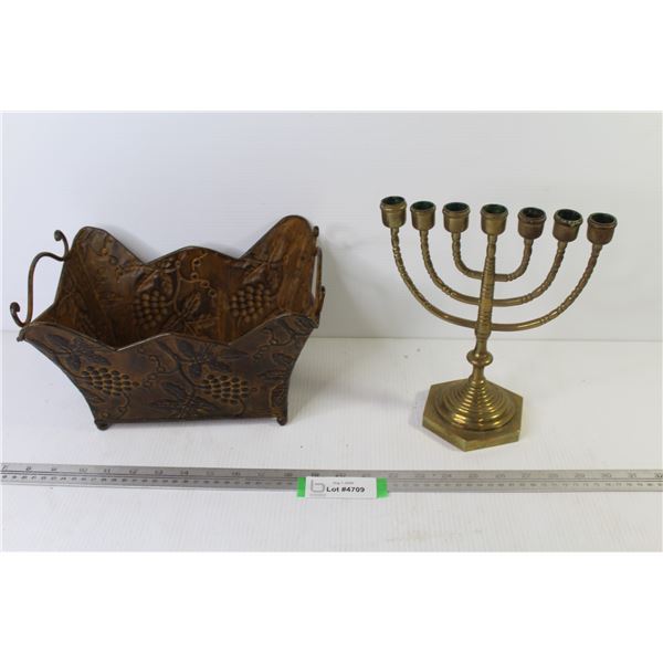Metal Planter Box w/Handles - Menorah Candle Holder