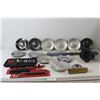 Image 1 : (11)Center Caps, Cd's, (4) Socket Holderz - (2) Still Sealed, Assorted Automotive Hardware