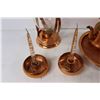 Image 2 : Copper - (2) Small Candle Holders, 5-Piece Candle Holder, Teapot, Tray, Coffee Candle Heater