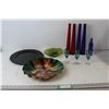 Image 1 : (2) Trays, (3) Coloured Glasses, (5) Coloured Glass Bottles, Coloured Glass Tray