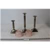 Image 1 : (3) Candlesticks, (2) Pink Glass Lampshades