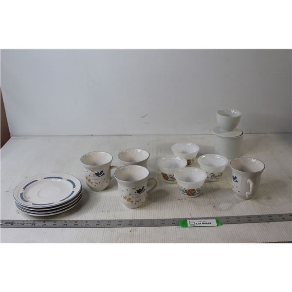 Butter Dish, (8) Cups, (4) Plates