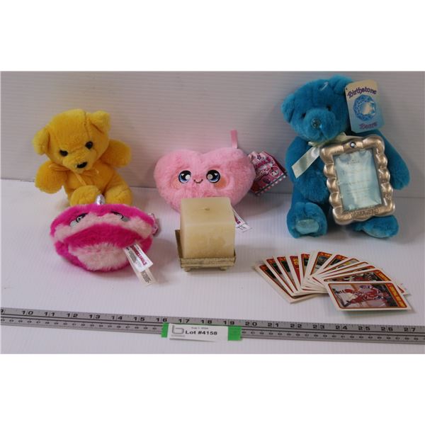 Lot: (20+) OPC Hockey Cards (Assorted), (4) Stuffies, Candle