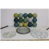Image 1 : Lot: (3) Glass Serving Trays, (1) Silver Plated Platter, Ikea Wall Decor - 23" x 14"