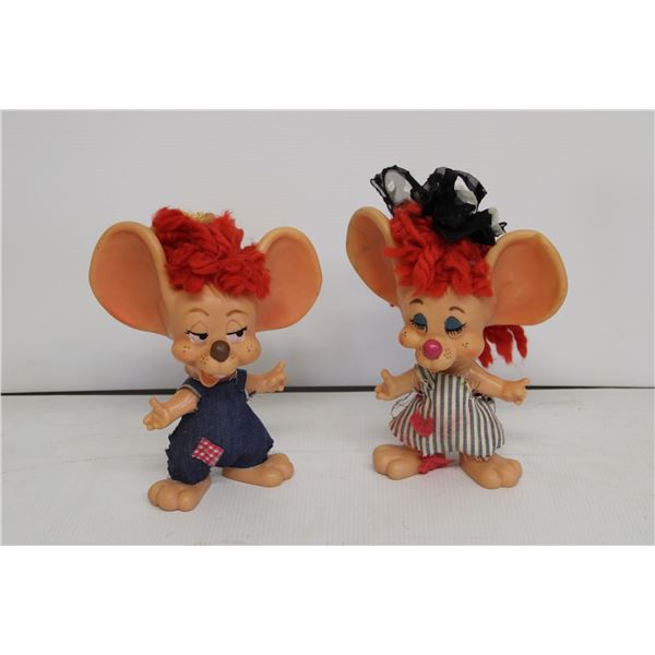 Vintage Pair of Mouse Dolls - 10.5" Tall