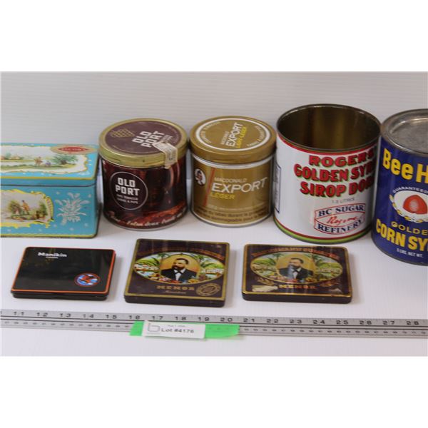 (9) Tins: Tobacco Tins, Cigarette Cases, Roger's Golden Syrup, Biscuit Tin